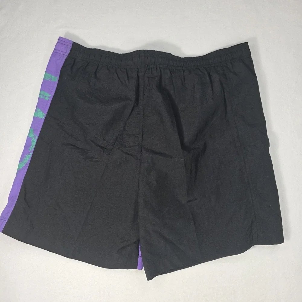 Vintage 1980's Mens Hang Ten Purple‎ Green Black Colorblock Trunks Size L